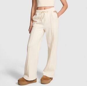 VICTORIA'S SECRET PINK Fleece Wide Leg Sweatpants - White Shell